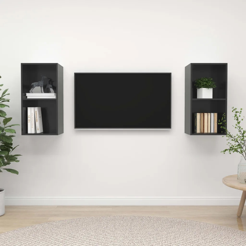 Mobile TV a Parete 2 pz-Set di 2 Mobile TV a Muro Grigio Lucido in Truciolato