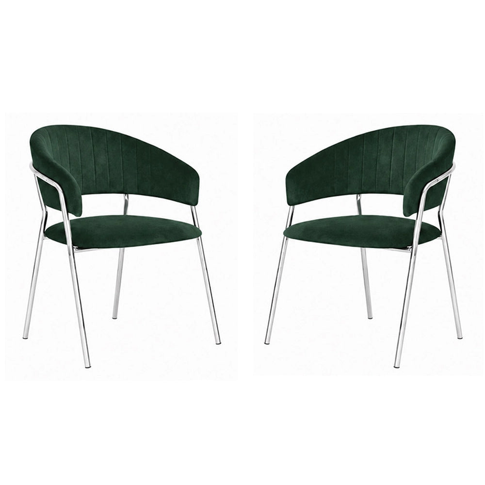 Sedie da pranzo set da 2 Aurelia in velluto verde con gambe in ferro cromato