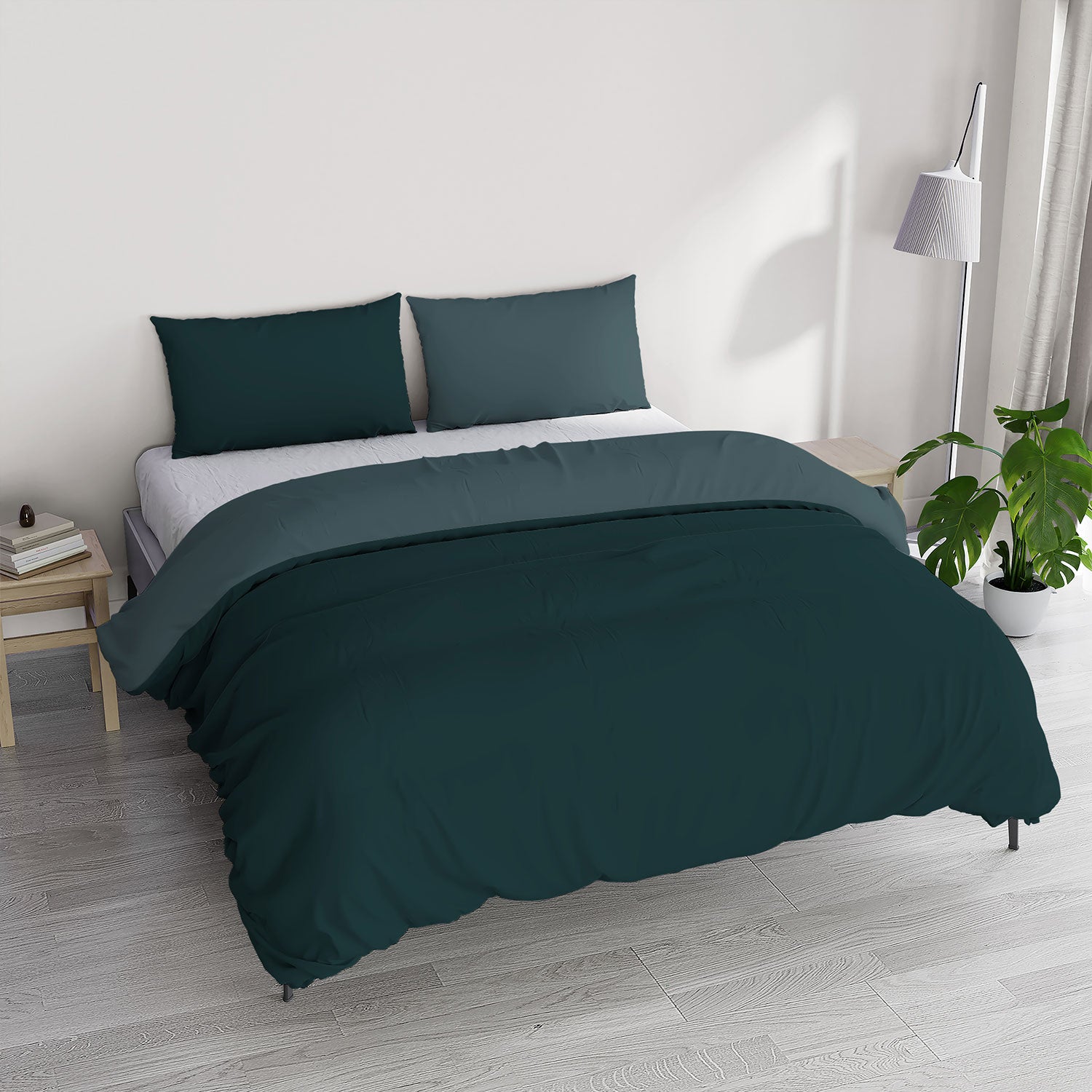 Copripiumino Piazza E Mezza con Sacco e Federe in Tinta Unita Double Face Linea Zoe Ottanio e Salvia