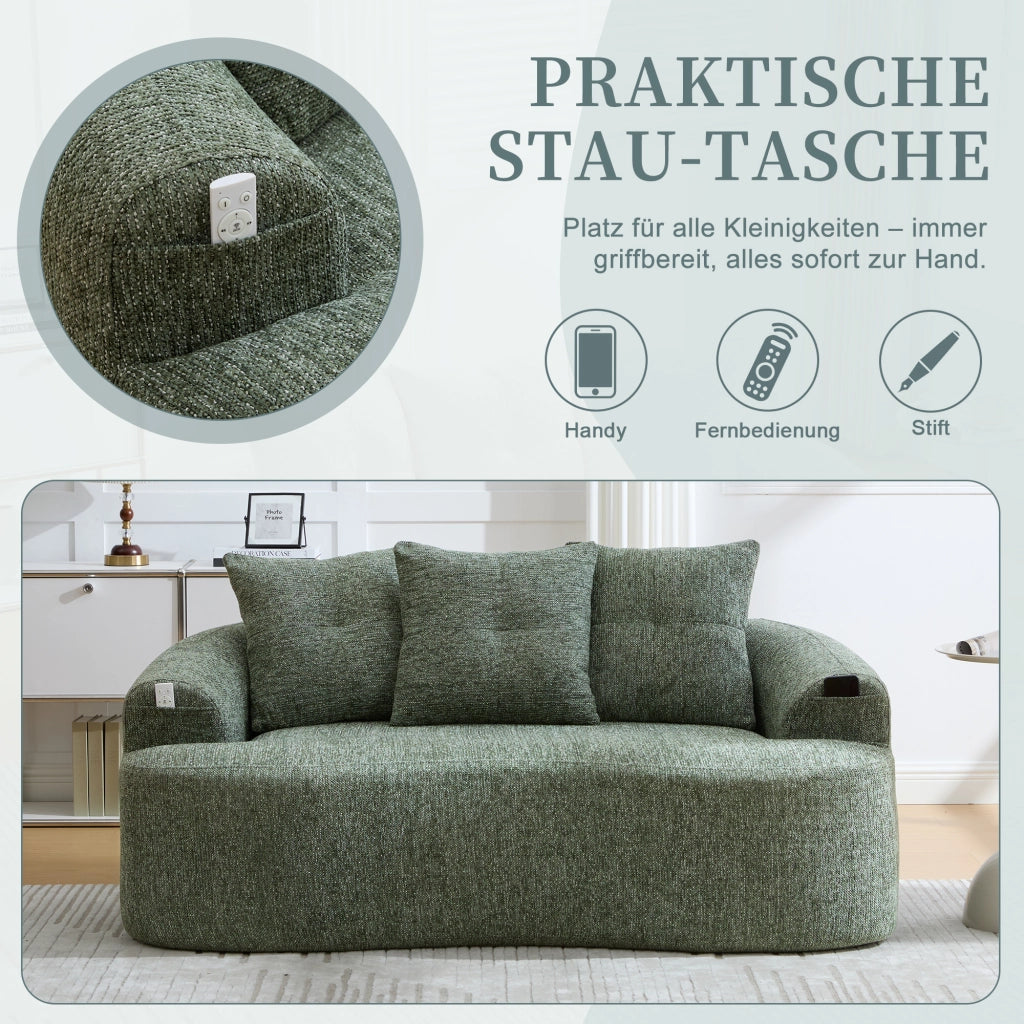 Divano 2 posti in chenille con molle insacchettate, cuscini spessi e design profondo verde 164 × 92 × 60 cm
