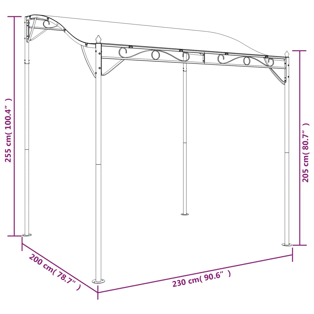 Tettoia Tortora 2x2,3 m 180 g/m² Tessuto e Acciaio 362393