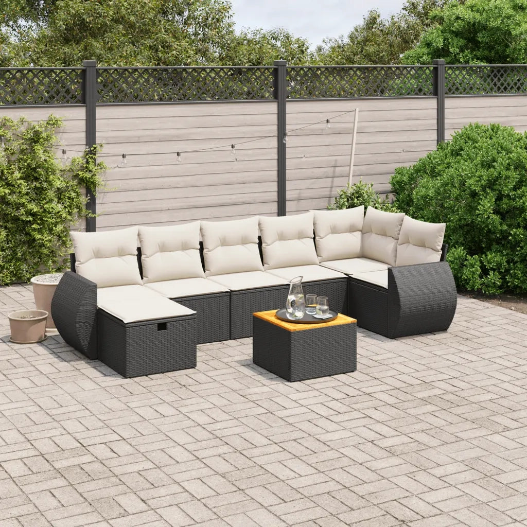 Set Divani da Giardino con Cuscini 8 pz Nero in Polyrattan 3265067