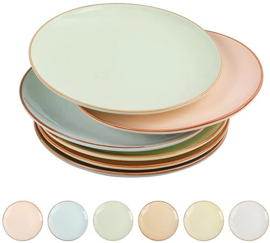 Set di piatti da tavola in ceramica per 6 persone - 25 cm Piatti grandi per insalata, pasta, bistecca - Scatole da servizio colorate moderne - Resistenti a microonde, forno e lavastoviglie - Disponibili in diverse colori pastello