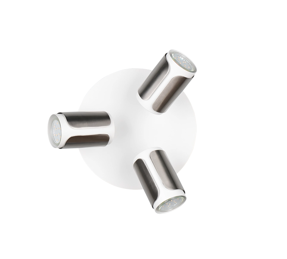 Plafoniera 3 spots, metallo, bianco e acciaio, D 30 cm, Gillan