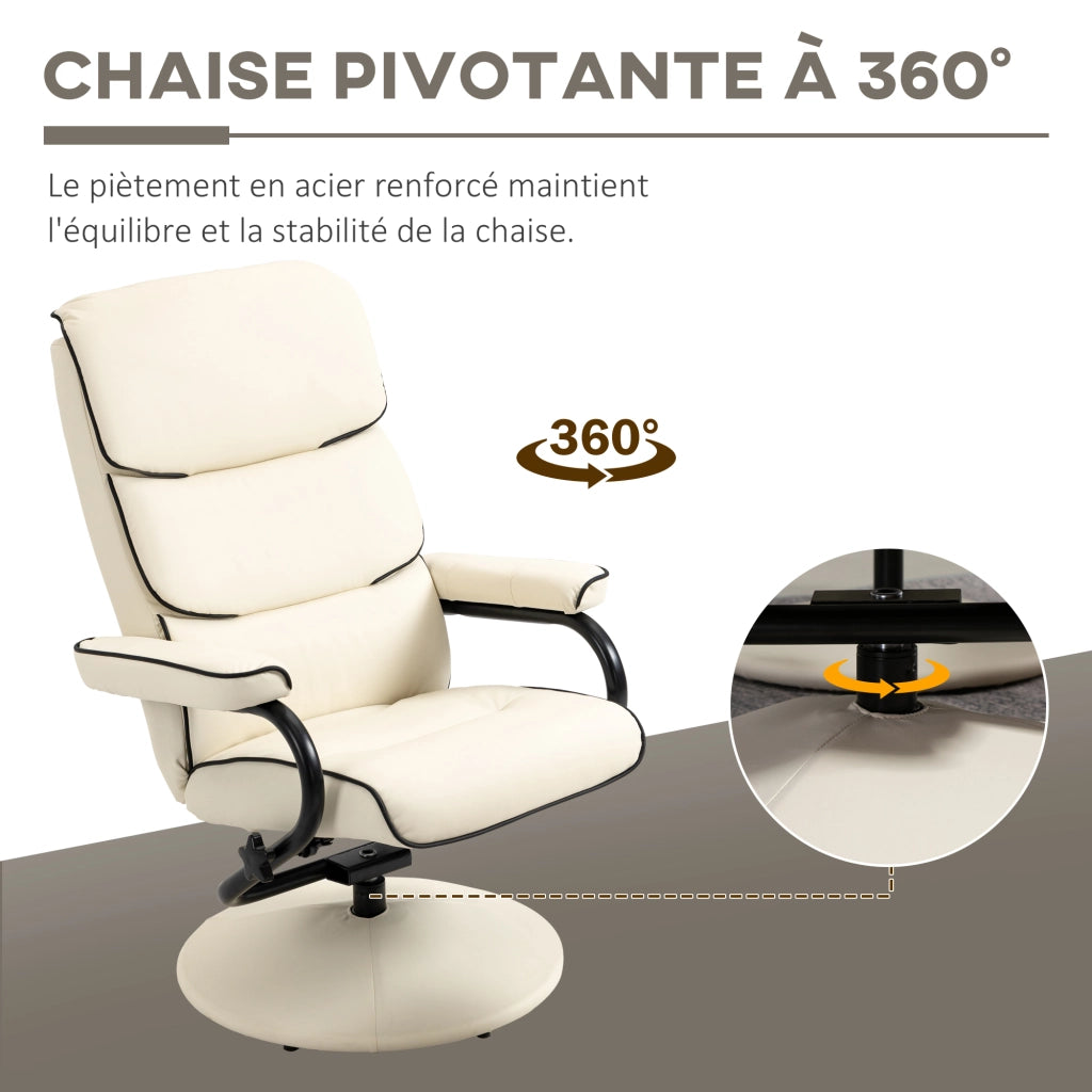 Poltrona relax reclinabile girevole con pouf ¨C zephmum ¨C crema