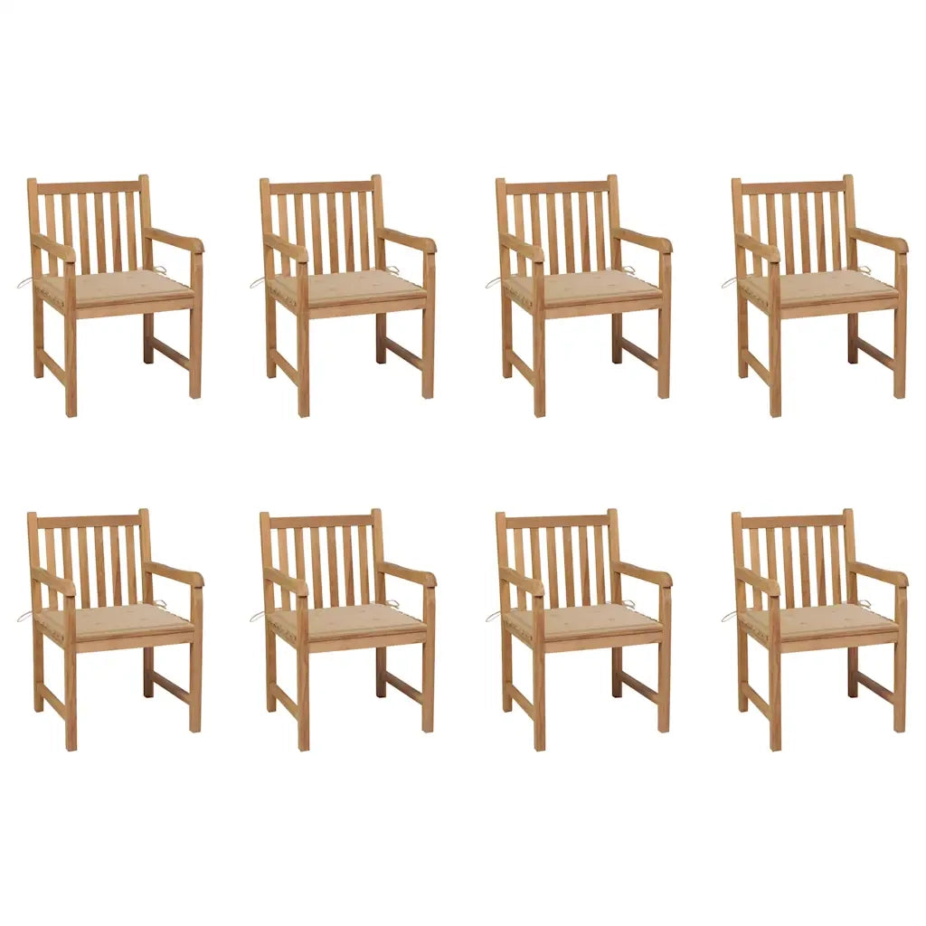 Sedie da Giardino 8 pz con Cuscini Beige in Massello di Teak cod mxl 8361