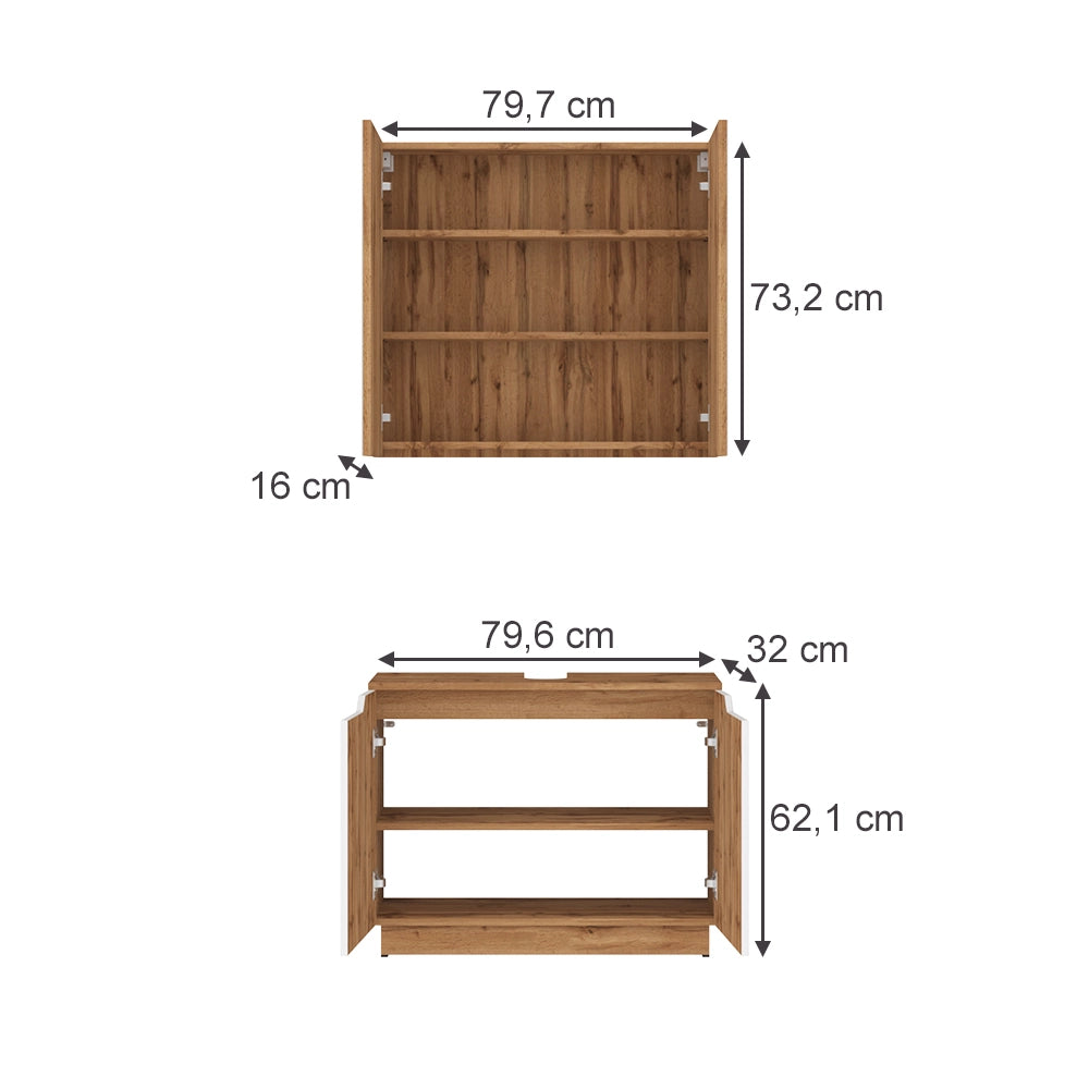 Vicco Set di mobili da bagno Rovere/bianco a strisce 2 parti