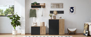 Set da ingresso 5 pezzi con specchio; 2 armadietti; 4 ganci e mensola; truciolato; nero e legno