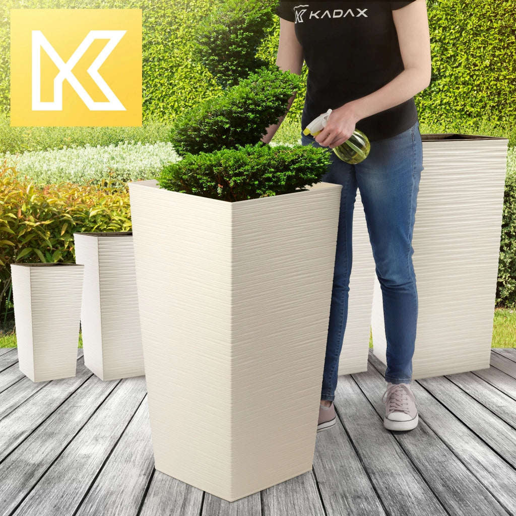 Vaso da giardino KADAX con inserto per fiori, grande e alto, 39x75 cm, color crema.