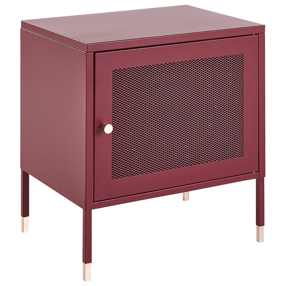 Comodino metallo rosso scuro 45 x 35 cm ante a rete camera da letto moderna industriale