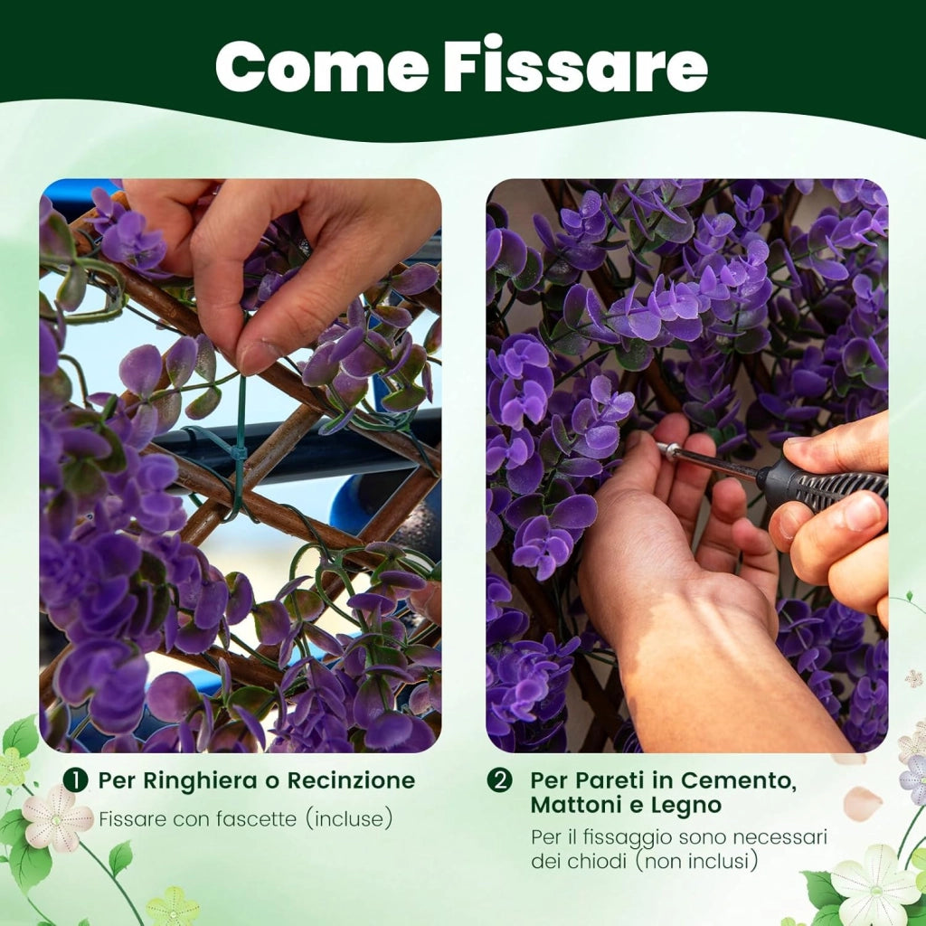Pianta Finta da Esterno ed Interno, Pianta Artificiale per Decorazione Festa e Matrimonio da Salotto, Balcone e Giardino, Siepe Artificiale ed Estensibile (Vimini di eucalipto viola)
