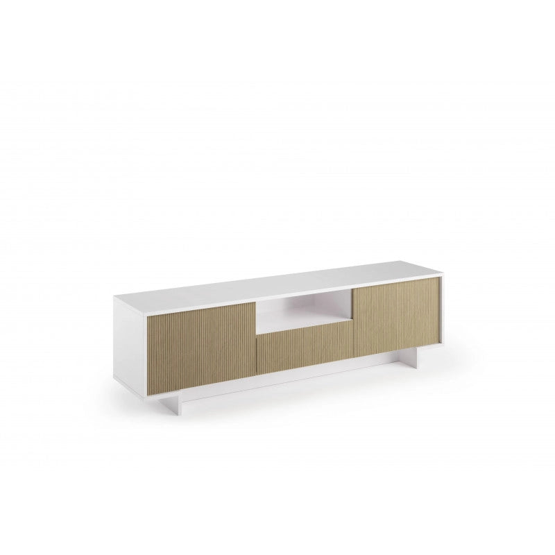 Mobile porta TV Frame 2 ante con cassetto centrale push to open bianco e cannetè chiaro 170x42x48 cm - Terraneo