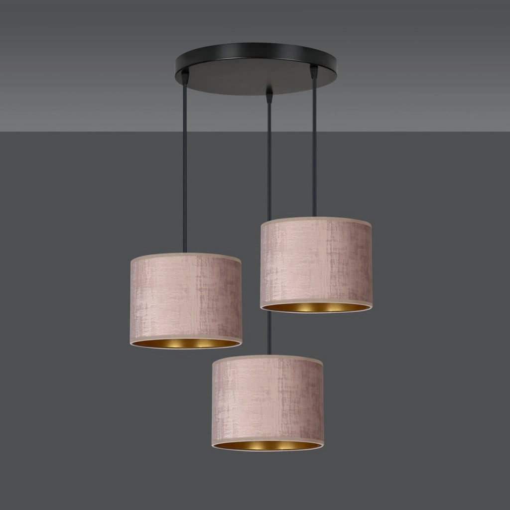 Set di lampade a sospensione Hilde in acciaio e velluto rosa