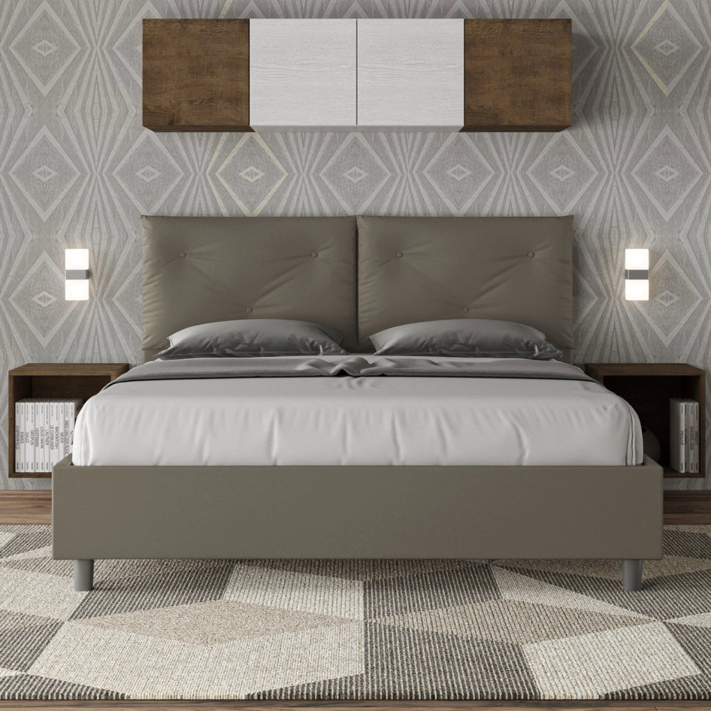 Letto Matrimoniale 160x190 cm con Rete e Contenitore con Alzata Comoda Imbottito in Similpelle Appia Cappuccino
