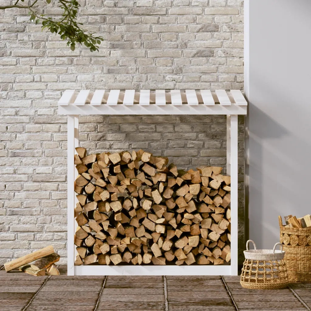 Portalegna-Scaffale per Legna Bianco 108x64,5x110 cm in Legno Massello di Pino