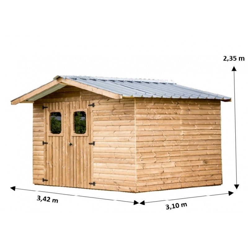 Casetta da giardino in legno termo-trattato 19 mm – 316x240 cm – tetto acciaio e porta finestrata – THE3224.02T Foresta