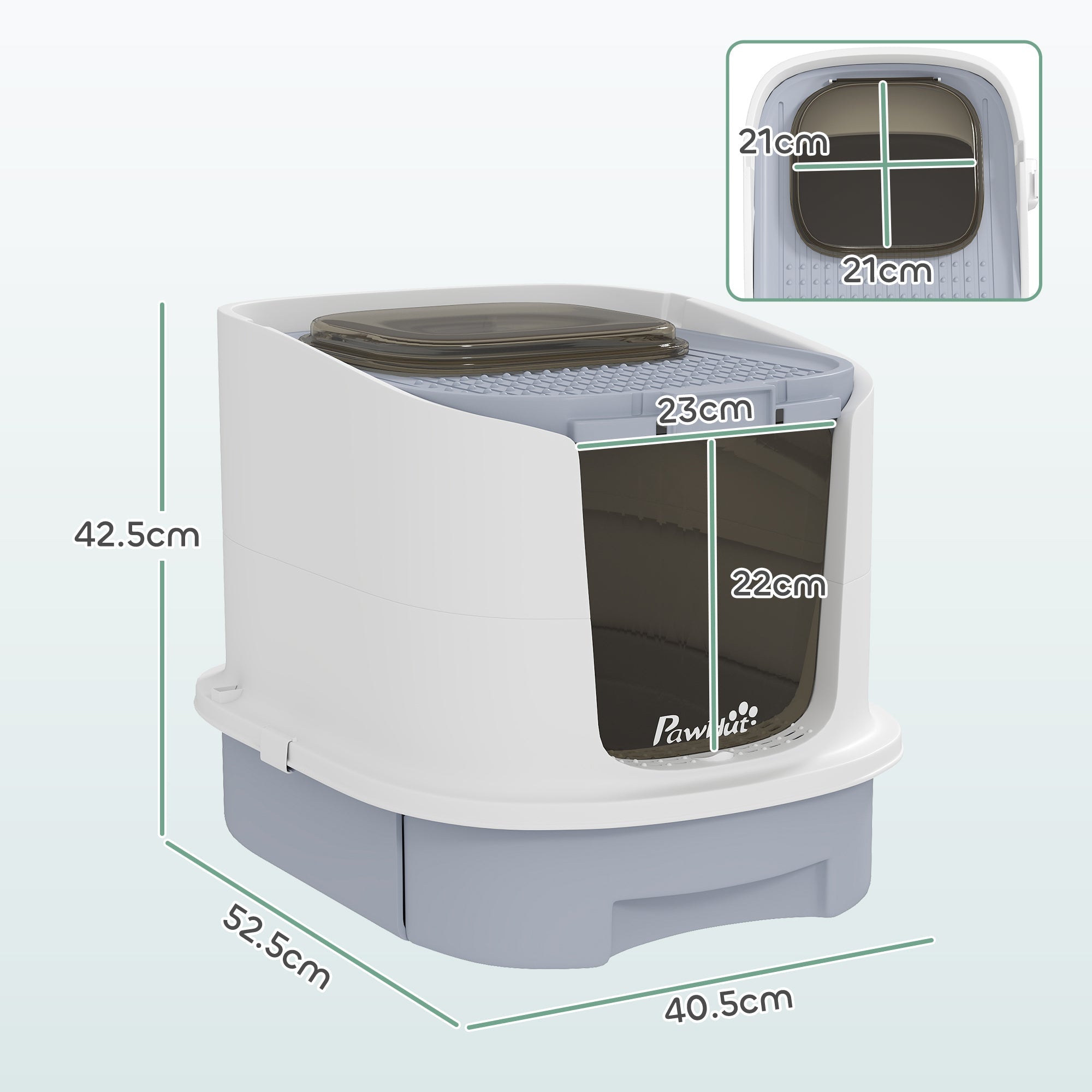 Lettiera per Gatti Chiusa 40,5x52,5x42,5 cm con 2 Porte e Vassoio Estraibile Grigio