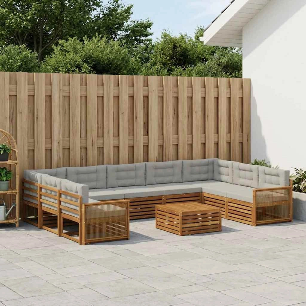 Set di divani da esterno 10 pz Naturale e Grigio Chiaro 3383869