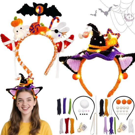 Set di fasciatura per Halloween con 157 pezzi - Fasciature luminose per capelli - Fasciatura di cappello stregato/mosca da notte - Progetto DIY - Sviluppo della coordinazione fine - Atmosfera misteriosa - Set di fasciature per capelli