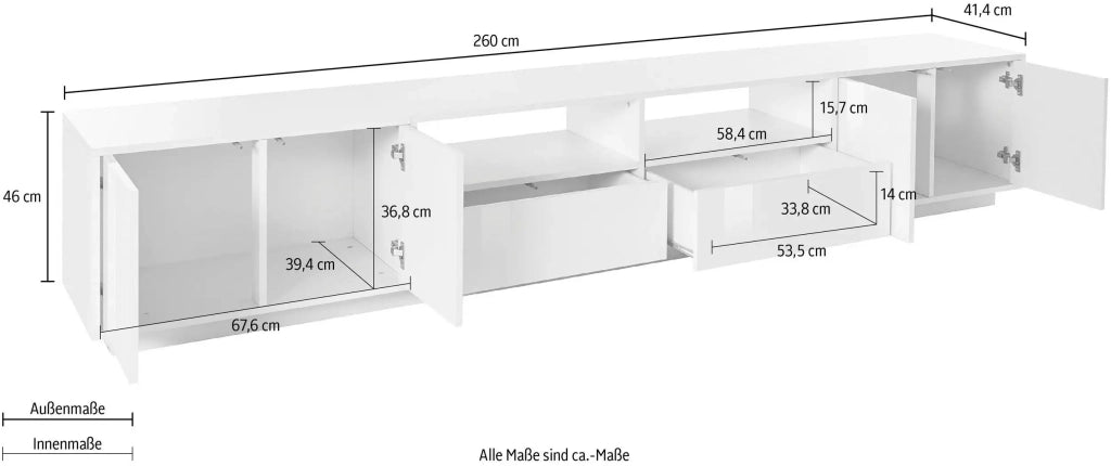 Mobile porta TV 260cm design moderno bianco soggiorno Breid