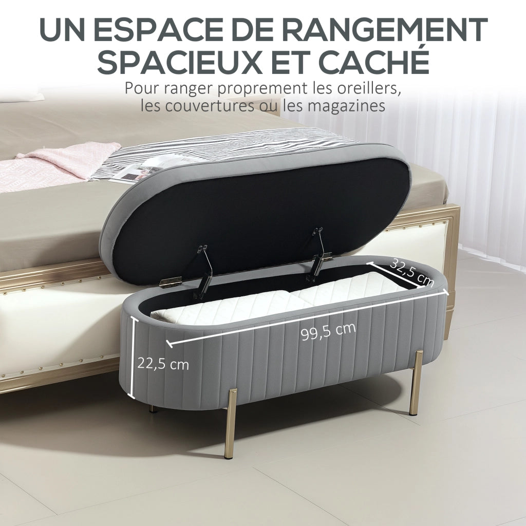 Letto contenitore con testiera imbottita in velluto e piedi in metallo ¨C Zephmum ¨C Grigio 108x44x43,5 cm