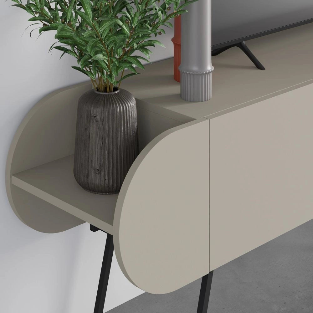 Mobile porta tv capsule con due ante a ribalta e ripiani laterali colore cashmere 195 cm