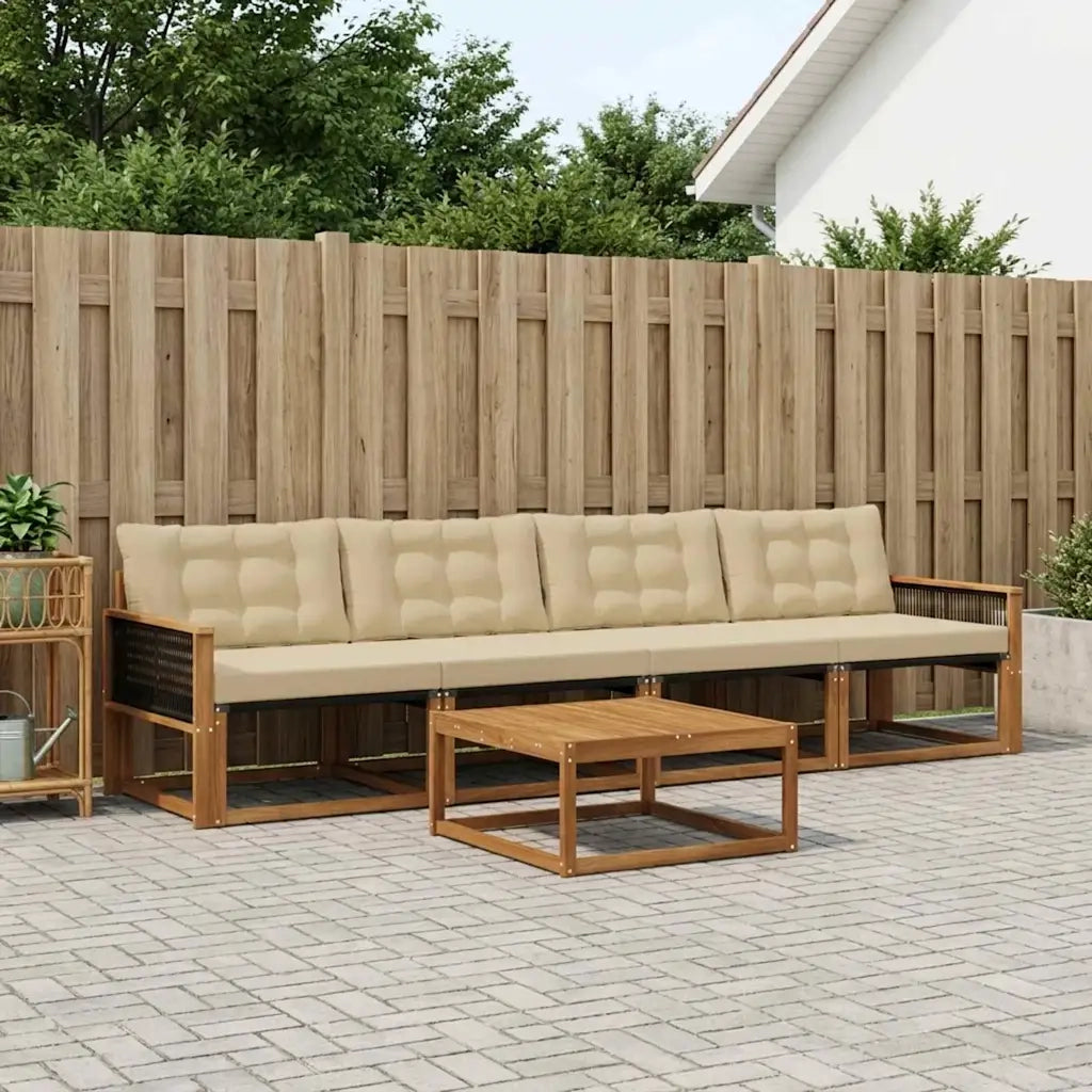 Set di divani da esterno con cuscino 5 pcs Naturale e Beige