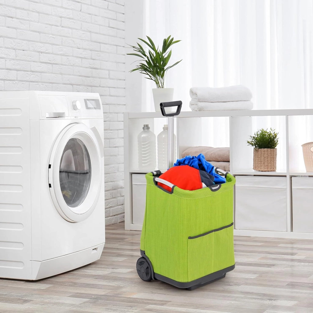 Carrello Spesa Pieghevole in Alluminio, Trolley Spesa con Ruote, Tasche Multiple e Manico Telescopico Regolabile, Capacità 50L, Caricabile fino a 35 kg (Verde)
