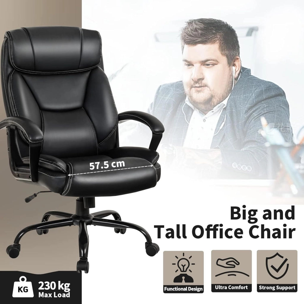 Sedia direzionale da ufficio, in ecopelle, girevole, regolabile in altezza, ergonomica, con schienale regolabile, per computer, gaming e PC, colore nero