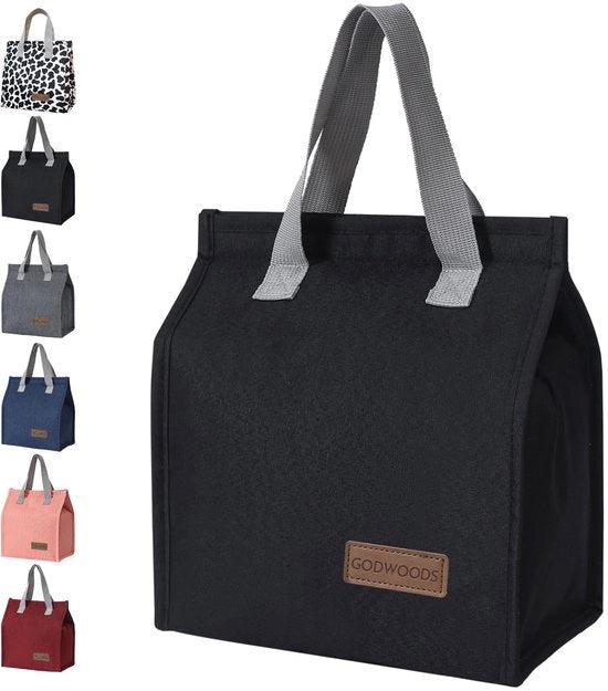 Borsa isolata per pranzo per donne/uomini - Grande borsa per pranzo, borsa riciclabile per ufficio, spiaggia, viaggi (nero)