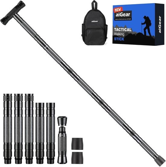 Trekkingstanghe in alluminio tattico migliorato | 5/6/7/8 Tube Trekkingstanghe | per donne, uomini, escursioni, campeggio, trekking | NWT5-BK