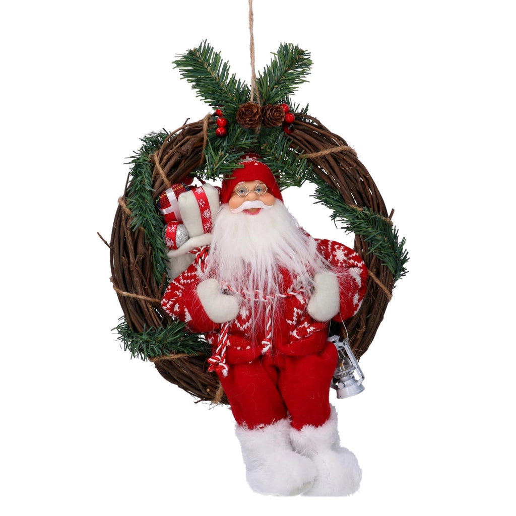 Babbo natale tessuto su ghirlanda rossocm35