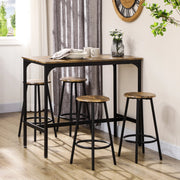 Set tavolo bar con 4 sgabelli in MDF marrone e metallo nero 110x50x89,5 cm stile industriale