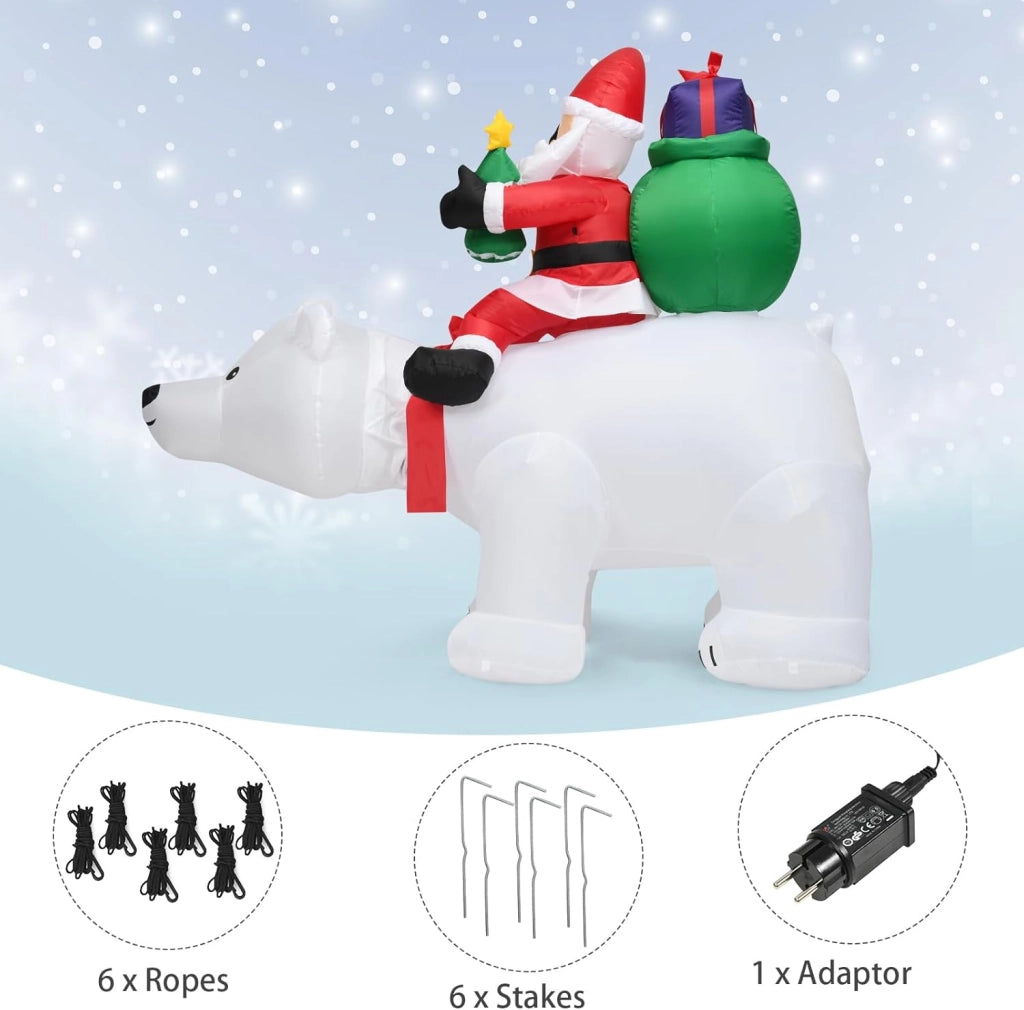 Decorazioni Natalizie, Babbo Natale Gonfiabile su Orso Polare con Testa Sbalzante, 200 X 87,5 X 175 CM, Luce LED Incorporata, Addobbi Natalizi per Esterno Interno per Giardino, Cortile, Prato
