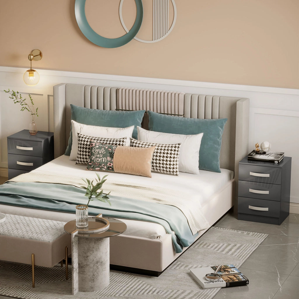 Comodini Moderni con 3 Cassetti ¨C Zephmum ¨C Grigio Truciolato 40x36x56 cm