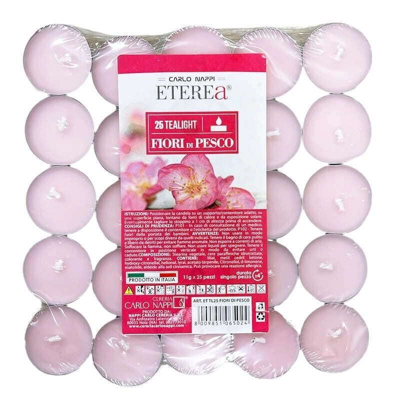 TEA LIGHT PROFUMATE AI FIORI DI PESCO IN CONFEZIONE DA 25 PEZZI