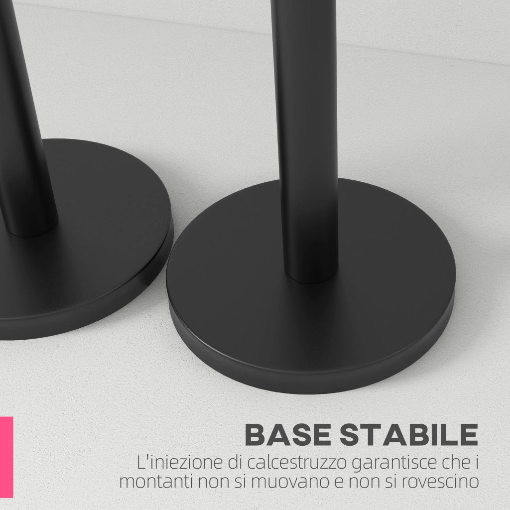2 Colonnine Tendinastro di 2 m in Acciaio Inox Nero  Ø32x90 cm Nastro Rosso