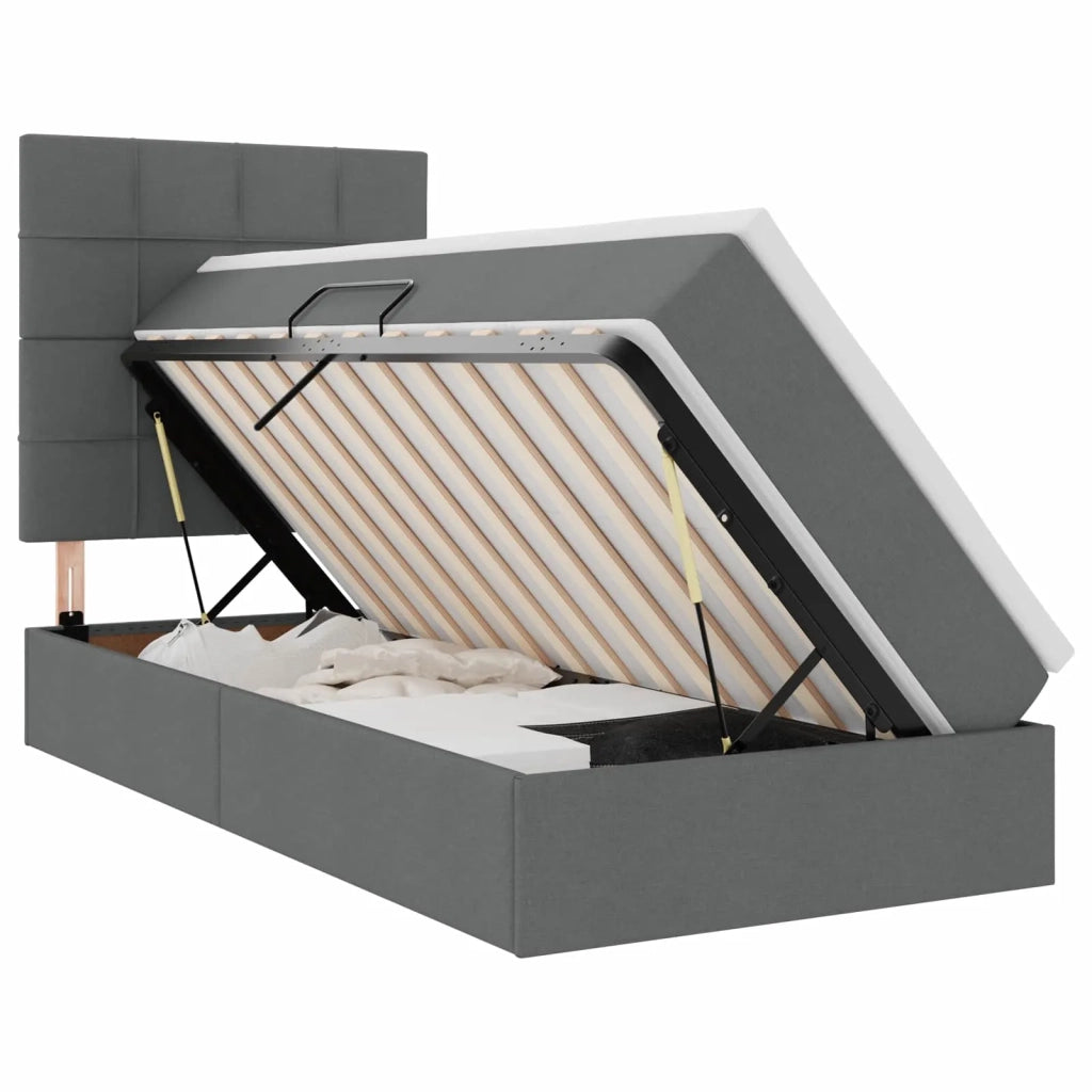 Letto con contenitore e LED Grigio scuro 90 x 190 cm Poliestere