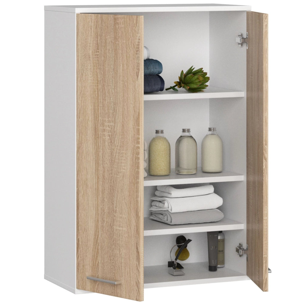 Mobile bagno sospeso AKORD FIN W64 H934 Bianco, Quercia Sonoma 2 ante 64x94x30 cm