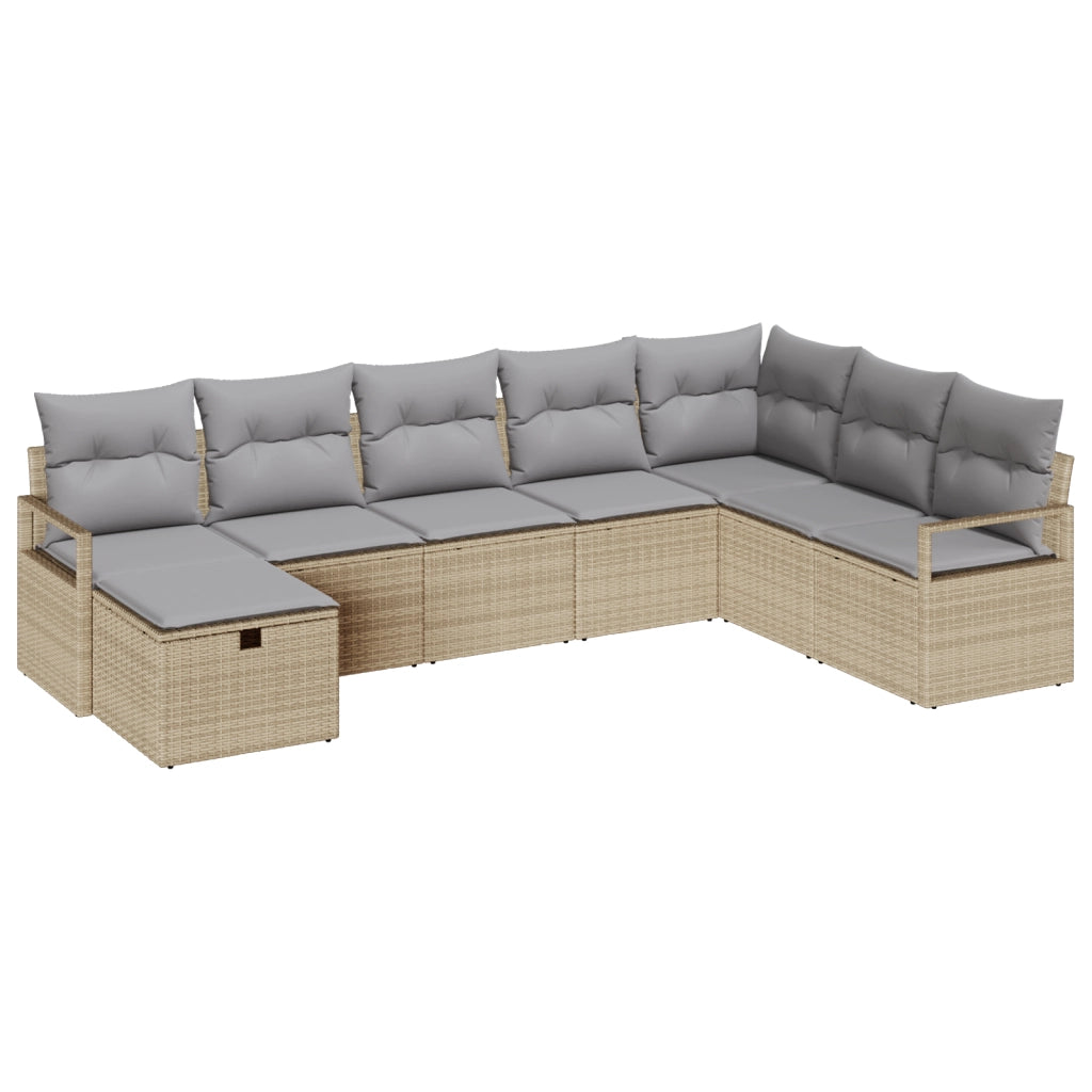 Set di divani da giardino a 8 pezzi con cuscini beige in poly rattan
