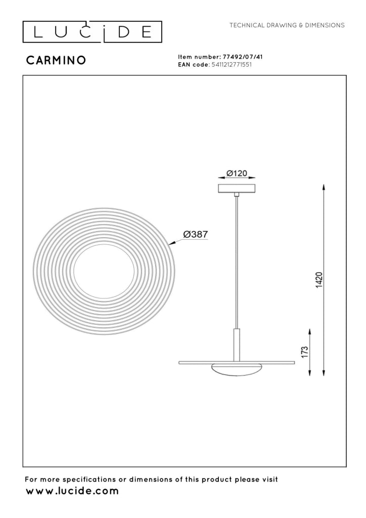 Lampada a sospensione CARMINO LED 8W taupe legno Lucide