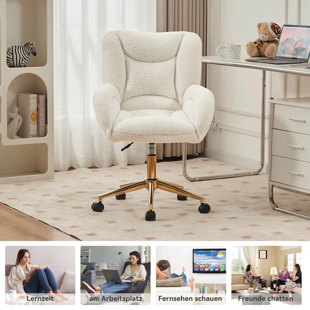 sedia da ufficio girevole regolabile in altezza con ruote e schienale ergonomico in tessuto teddy bianco 64 Ã— 62 Ã— 92.5 cm