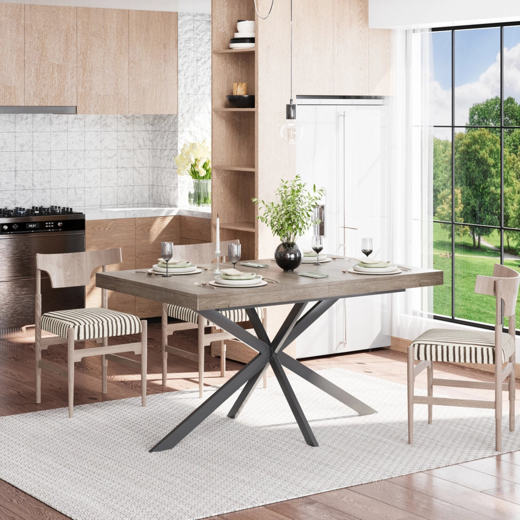 Tavolo da pranzo - retrò estraibile - 140-180 cm - vano nascosto - grigio - per 4-6 persone