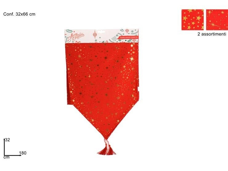 Runner da Tavola Centrotavola Natalizio Rosso e Oro 3 x 180 cm