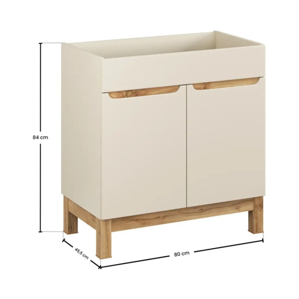 Mobile sotto lavabo ERMANO – 2 ante – Cachemire e quercia – L80 × H84 × P46 cm – Da appoggiare