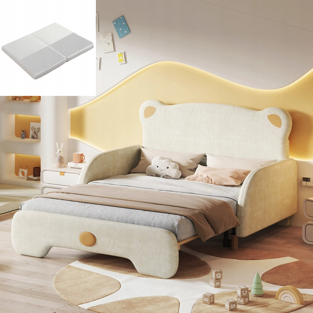 Letto a forma di orso imbottito - Xylo - 140x200 - Beige - Con materasso