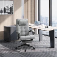 Sedia da Ufficio Ergonomica Reclinabile, Sedia Direzionale con Schiena Alta, Poltrona Ufficio con Poggiatesta e Poggiapiedi Estraibile, 66x76x112-120cm, Grigio