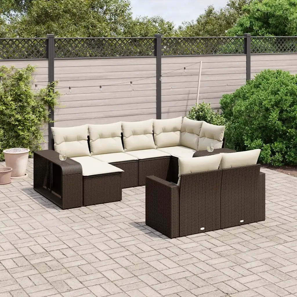 Set Divani da Giardino 10pz con Cuscini in Polyrattan Marrone 3261293