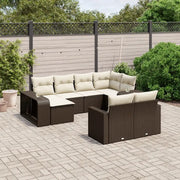 Set Divani da Giardino 10pz con Cuscini in Polyrattan Marrone 3261293