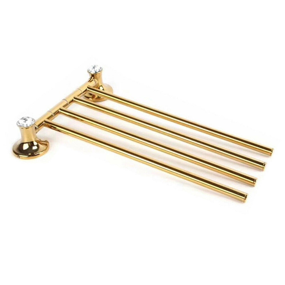 Trade Shop - Porta Asciugamani 4 Aste Supporto Per Bagno Da Muro Casa Dorato Oro Dgo-112 -